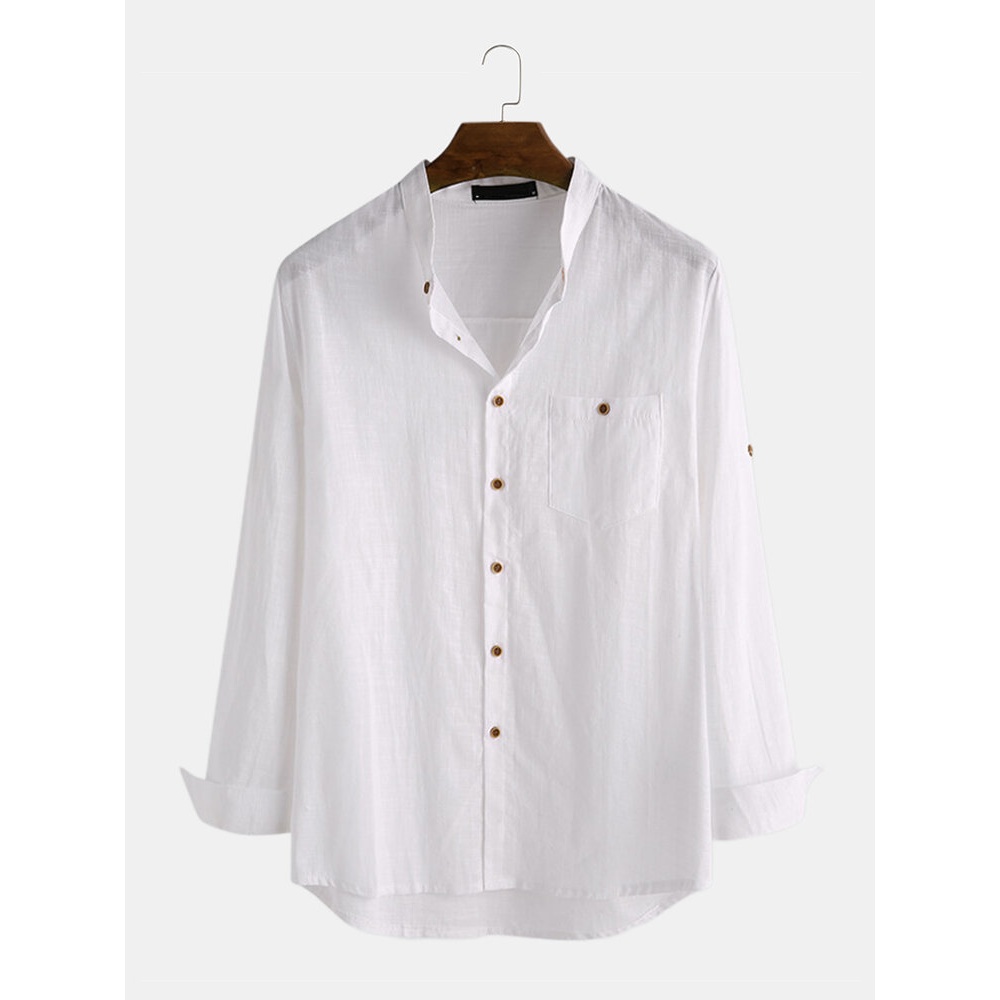 Mens Fashion Solid Color Breathable Single Breasted Long Sleeve Casual Shirts - 2XL Light Green