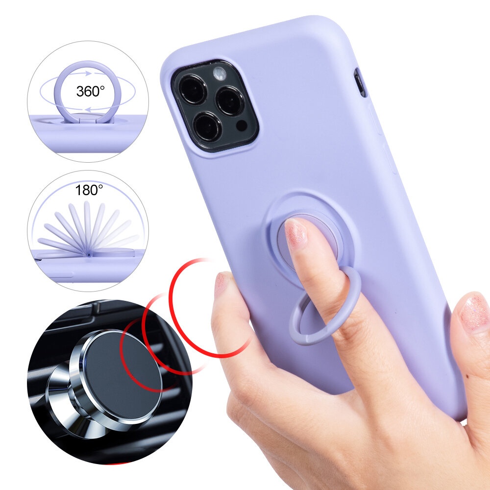 for iPhone 12 Pro / 12 Case Candy Color with Ring Holder Shockproof Soft Liquid Silicone Protective Case Back Cover - Blue - Image 2