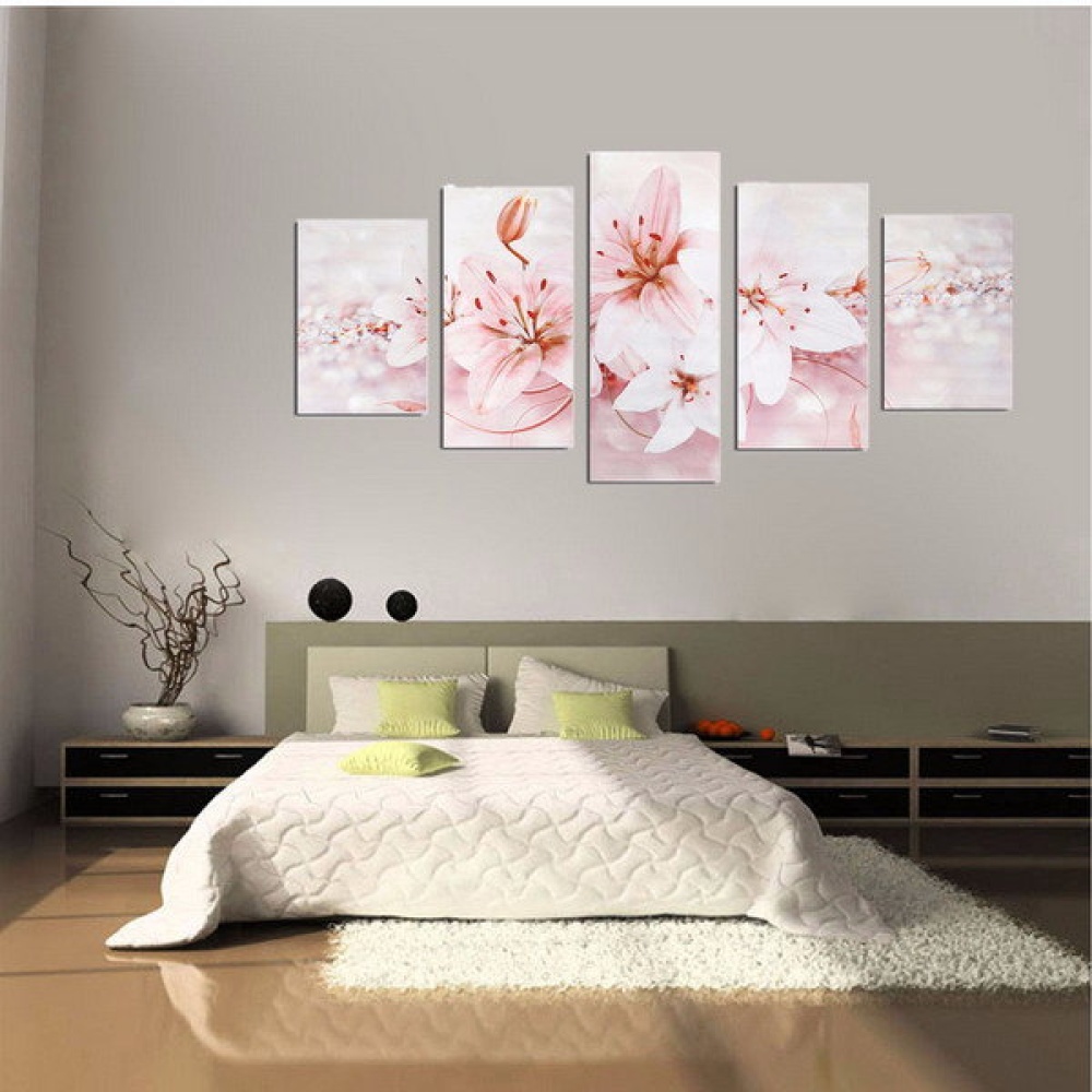 5PCS Frameless Canvas Paintings Lilies Art Paint for Home Wall Decoration - Purple - Image 2