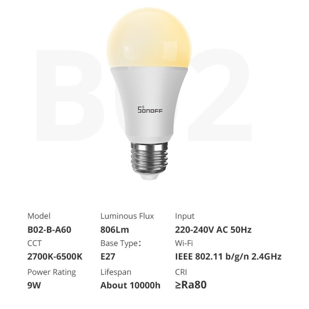 SONOFF Wi-Fi Smart LED Bulb E27 LED RGB Lamp Work with Alexa/Google Home AC220-240V RGB Magic Bulb - B02-B-A60 color temperature - Image 2