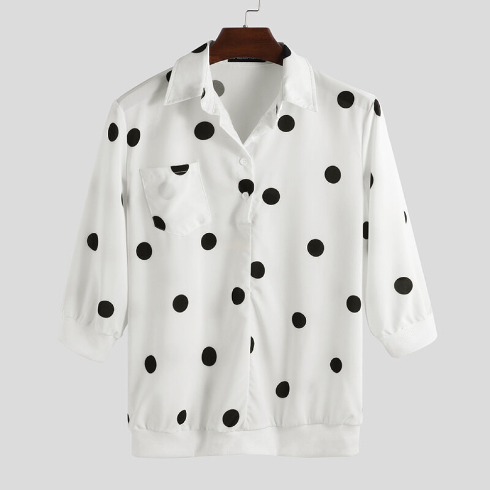 Polka Dot Chest Pocket Half Sleeve Henley Shirts - 4XL White