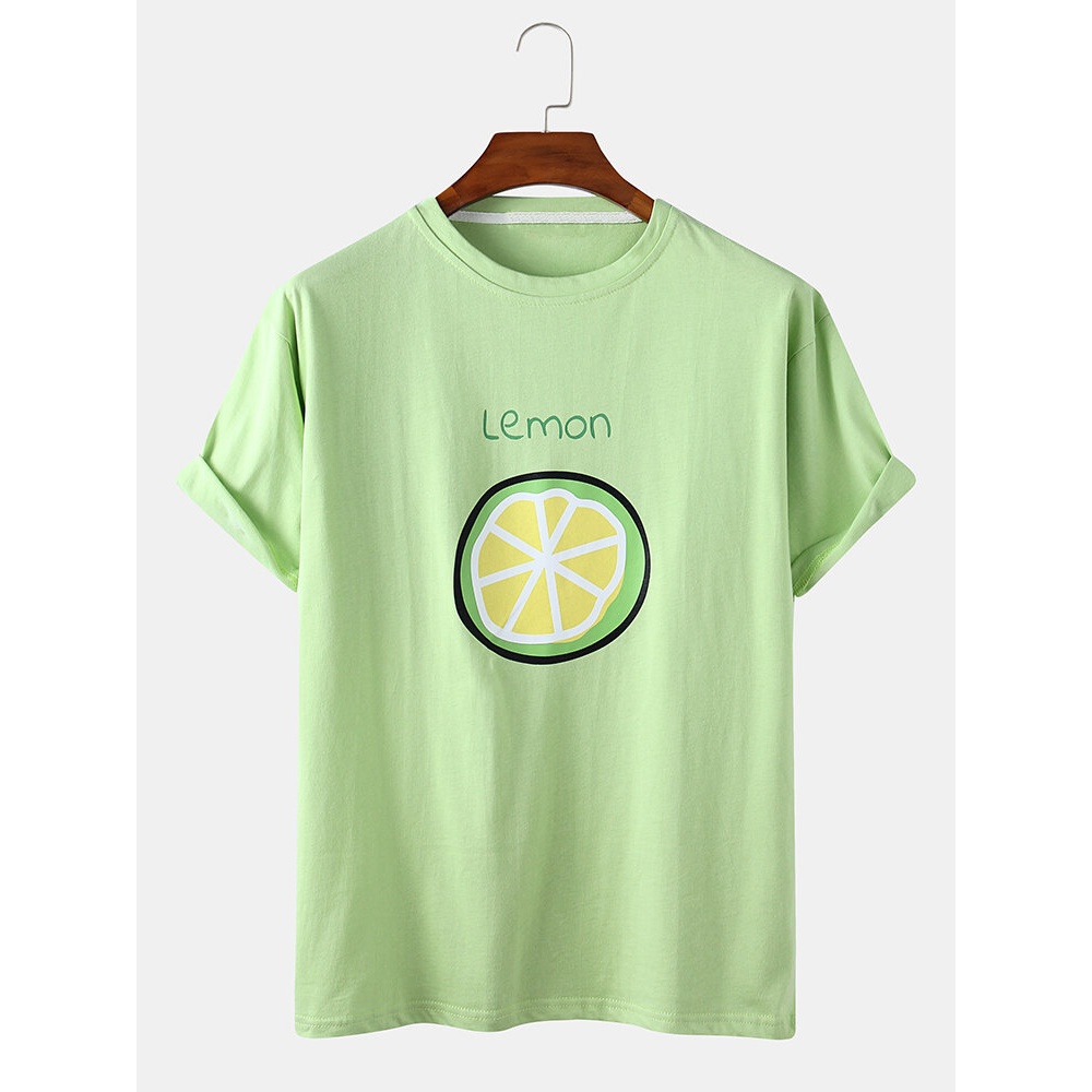 Mens Cartoon Fruit Print Crew Neck Short Sleeve T-Shirts - White XL