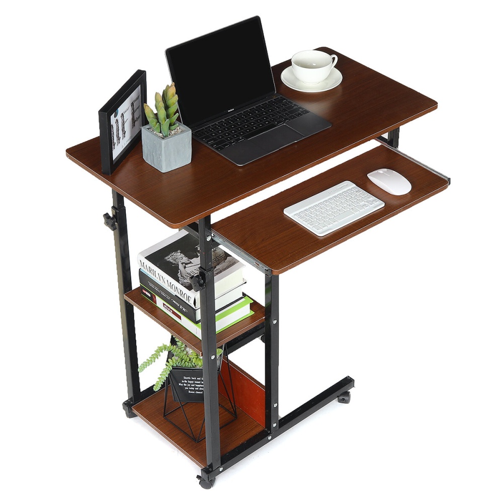 Office Laptop Desk Rolling Adjustable Portable Table Cart Computer Mobile Stand for Home Office - Dark Brown - Image 2