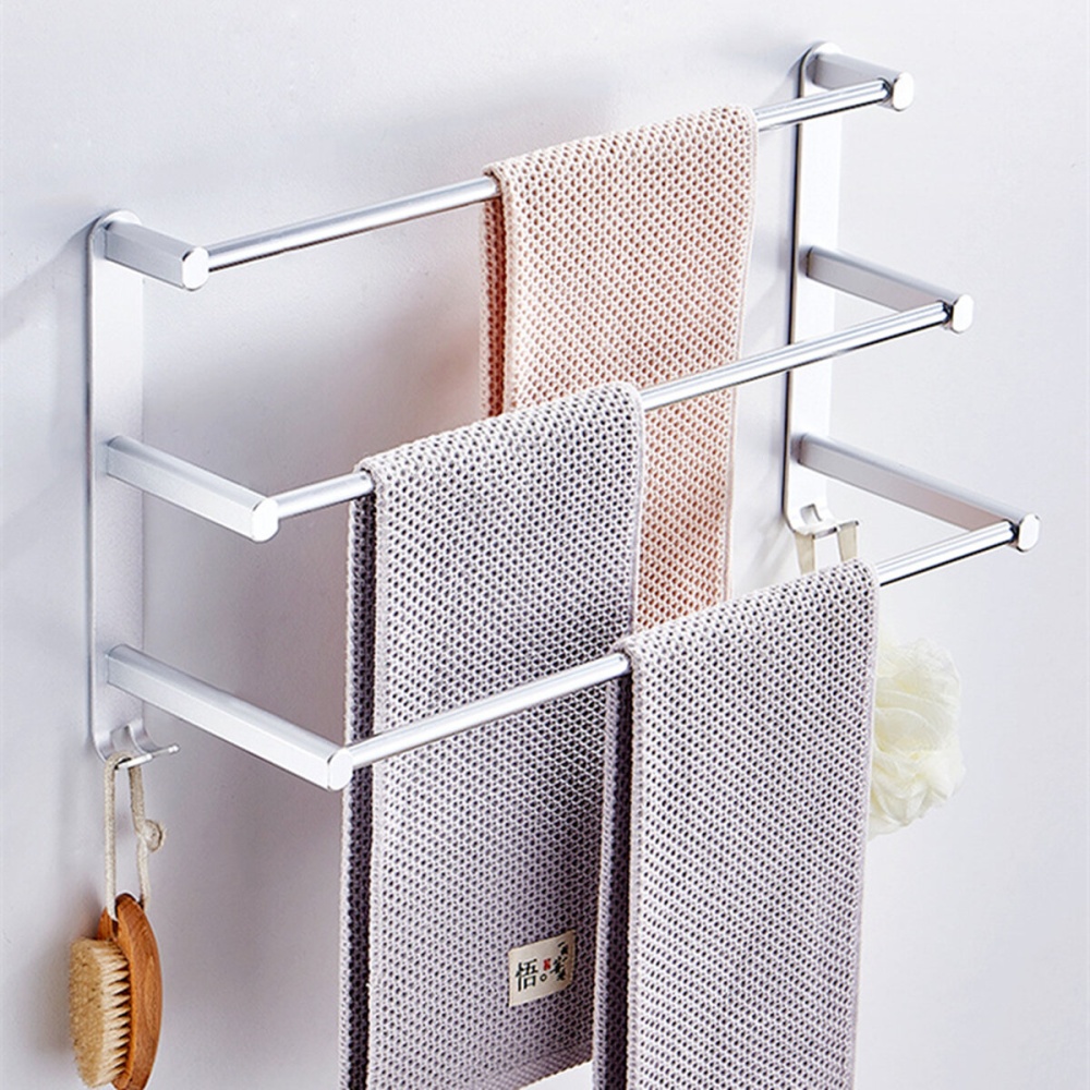 Single/Two/Three Rod Aluminum Alloy Punch-free Towel Rack Rust-resistant Wall-mounted Towel Rack - #4 - Image 2