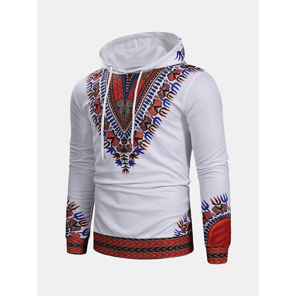 Ethnic Style Men Hoodies Sweatshirts - XL White