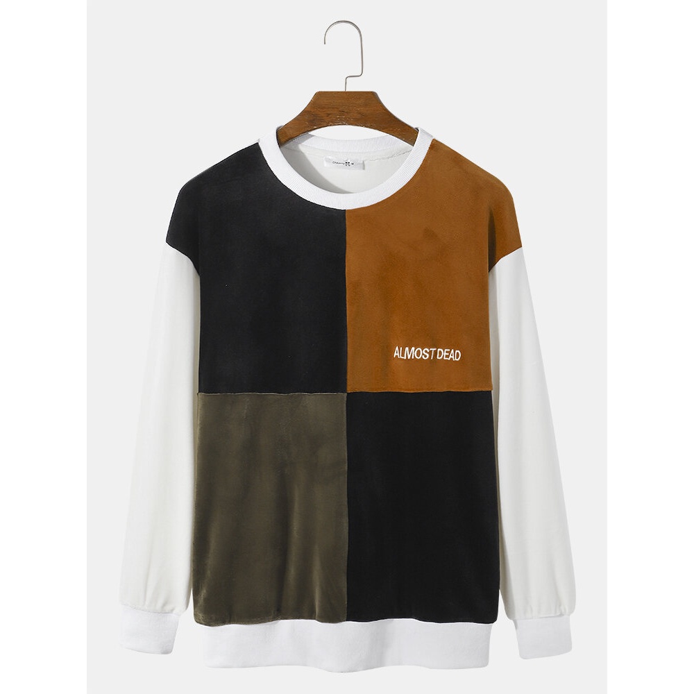 Mens Velvet Color Block Crew Neck Sweatshirt - White S