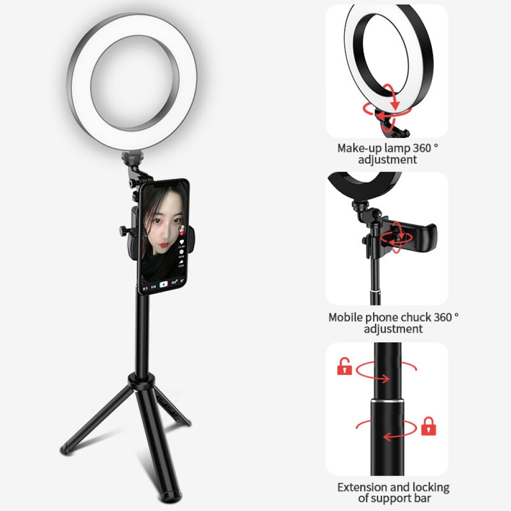 B-20 LED Ring Fill Light Live Broadcast Lamp With Gimbal Base For Makeup Youtube Tiktok - Black - Image 2