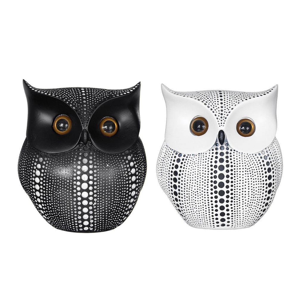 Nordic Style Minimalist Craft White Black Owls Animal Figurines Resin Miniatures Home Room Decorations - White - Image 2