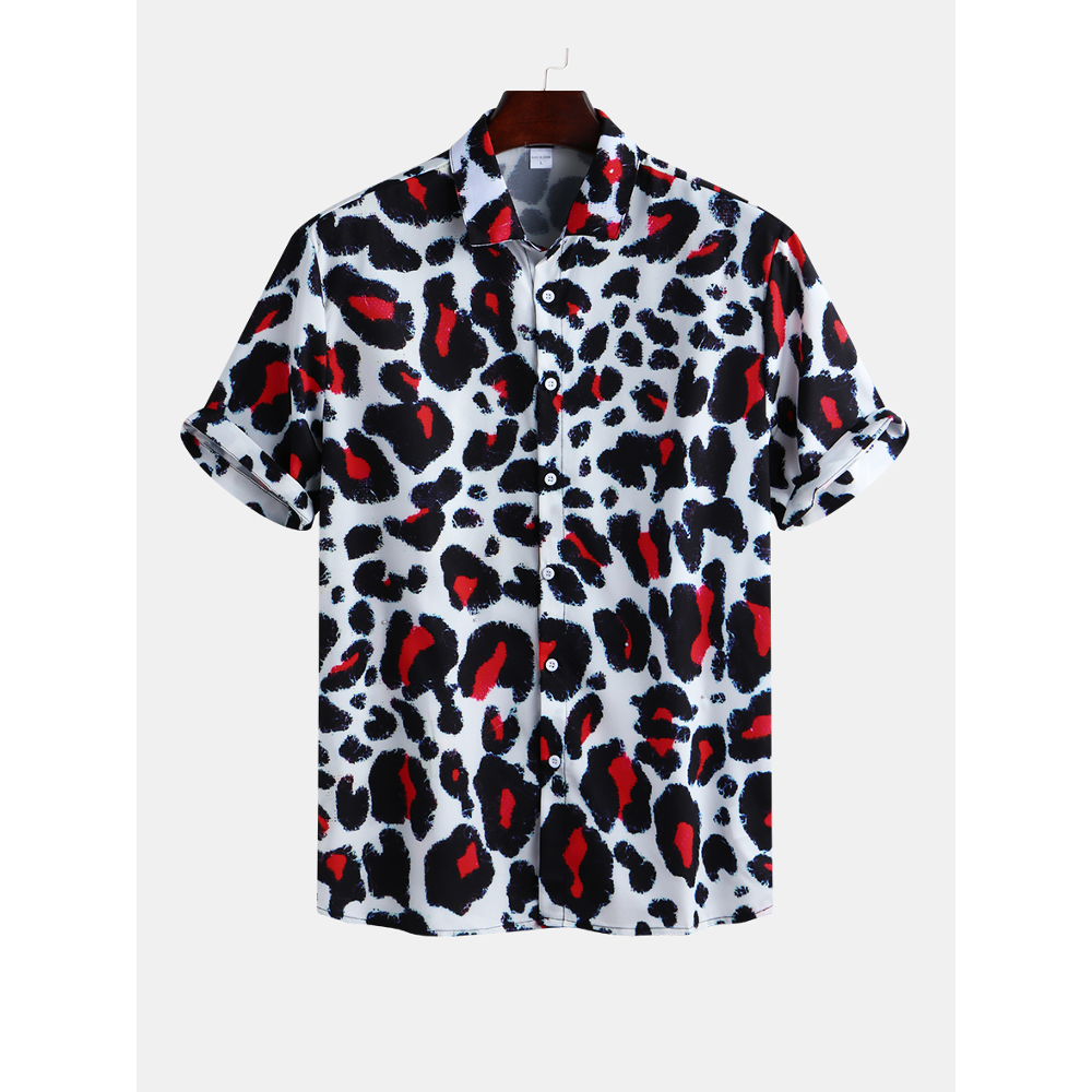 Mens Summer Floral Printed Short Sleeve Hawaiian Casual Shirts - L As Picture