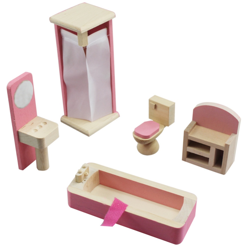 Furniture Toys Set Wooden Dollhouse Miniature for Kids Pretend Play Rooms bathroom
