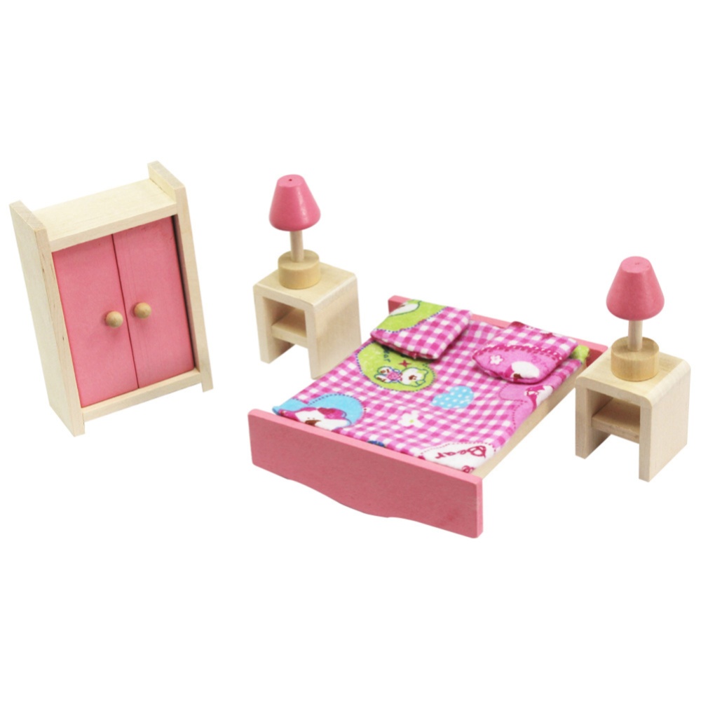 Furniture Toys Set Wooden Dollhouse Miniature for Kids Pretend Play Rooms bedroom