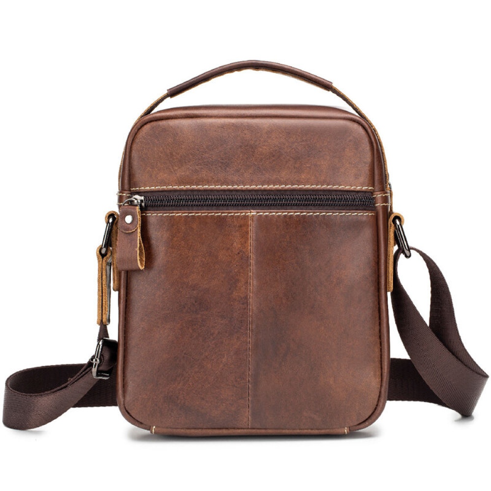 Men Casual Genuine Leather for iPad/ Phone Storage Crossbody Shoulder Messenger Bag - Coffee - Image 2