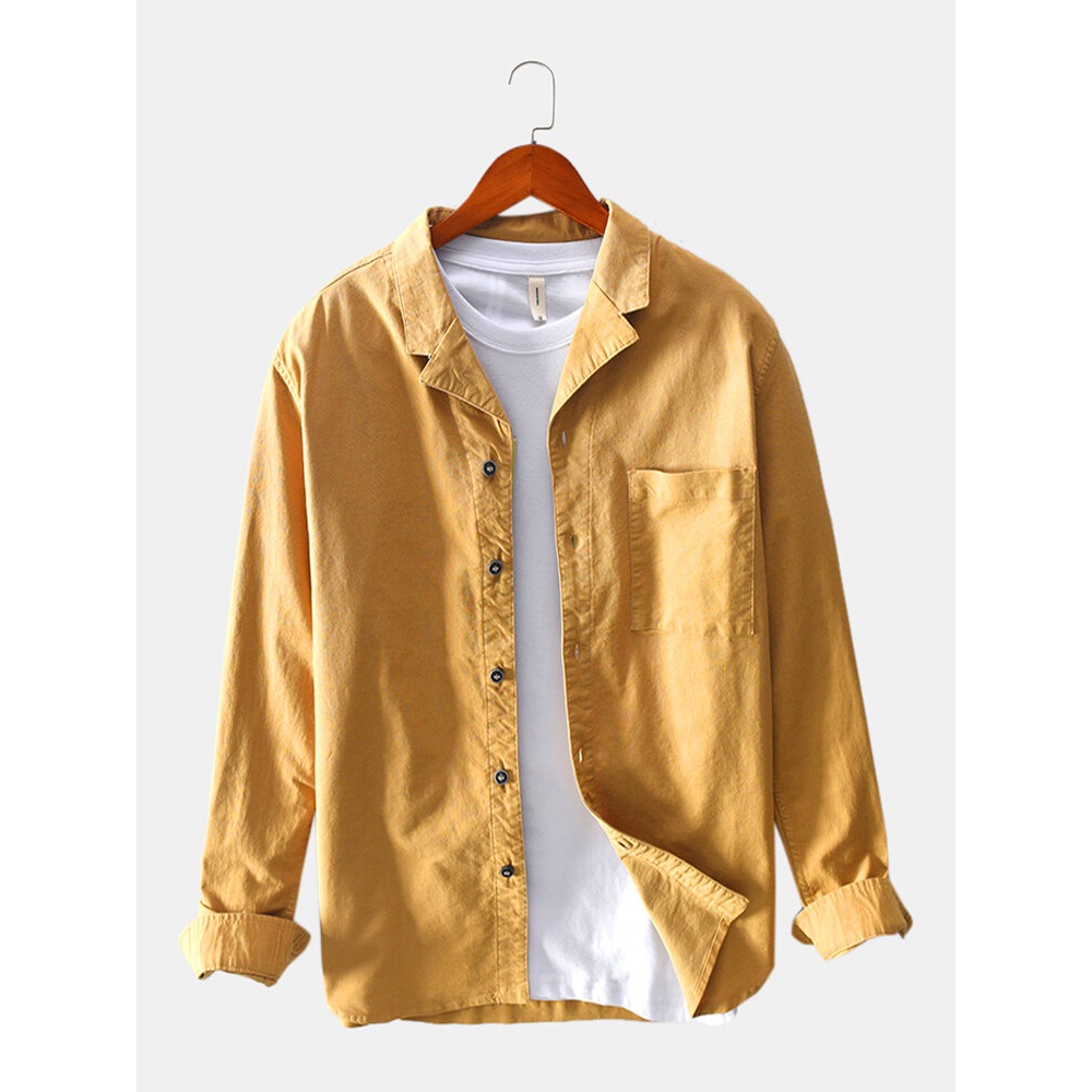 Men Thin Corduroy Solid Chest Pocket Revere Shirts - L Red