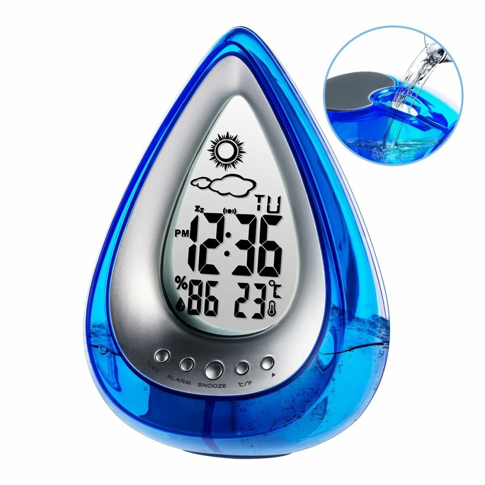 LT-130 Water Power Digital Alarm Clock Home Confort Eco-Friendly Hydrodynamic Weather Station - blue