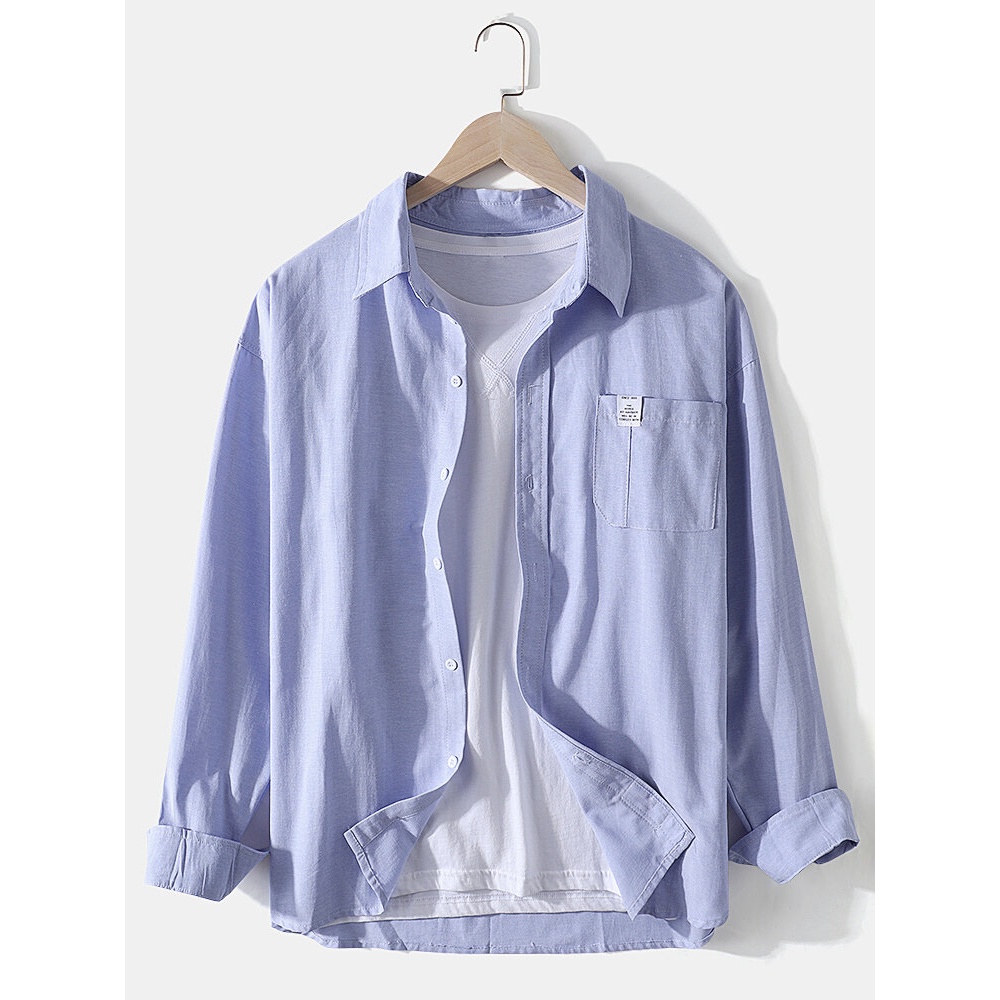 Mens Solid Color Buttn Up Pocket Lapel Long Sleeve Cotton Casual Shirts - White 4XL