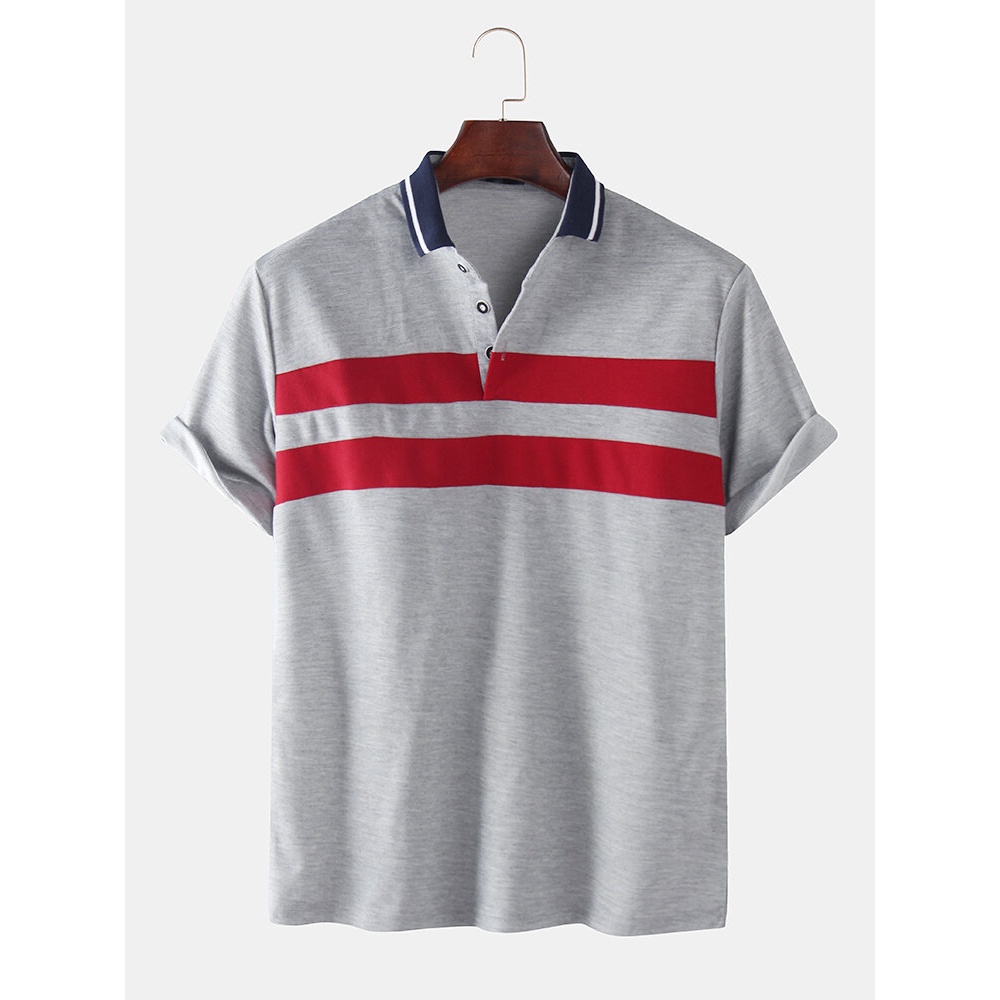 Mens Color Block Half Open Button Casual Golf Shirts - White L