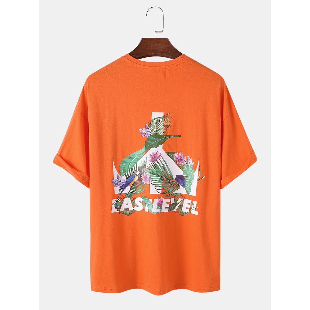 Mens 100% Cotton Plant Letter Back Print Short Sleeve Relaxed Fit T-Shirts - Black M