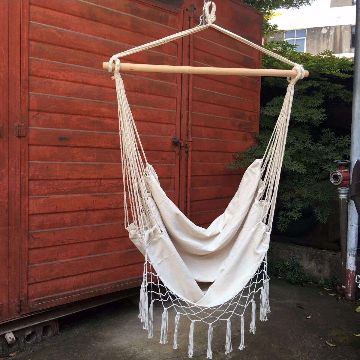 Canvas Swing Hanging Hammock Chair Cotton Rope Tassel Tree Chair Seat Patio Outdoor - Image 2