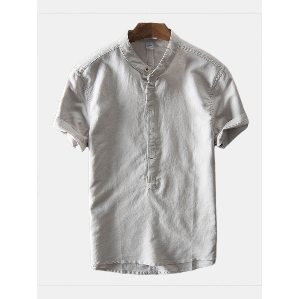 Mens Summer High End Short Sleeves Linen Chinese Style T-Shirts - M White