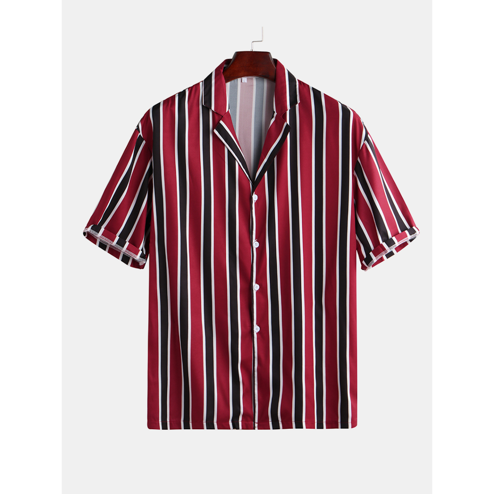 Mens Summer Buttons Fly Stripe Casual Shirts - S Blue