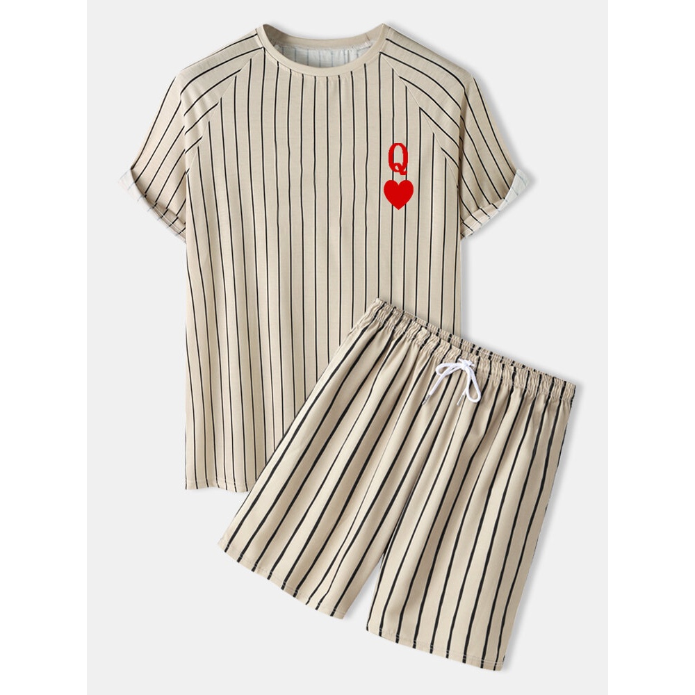 Mens Poker Pattern Striped Breathable Casual Shirts Shorts - White S