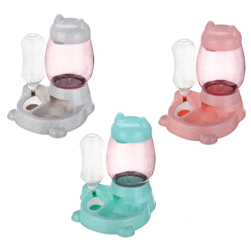 800ml+300ml Automatic Pet Dog Cat Puppy Dispenser 2 in 1 Food Drink Water Dish Feeder - Pink - Image 2