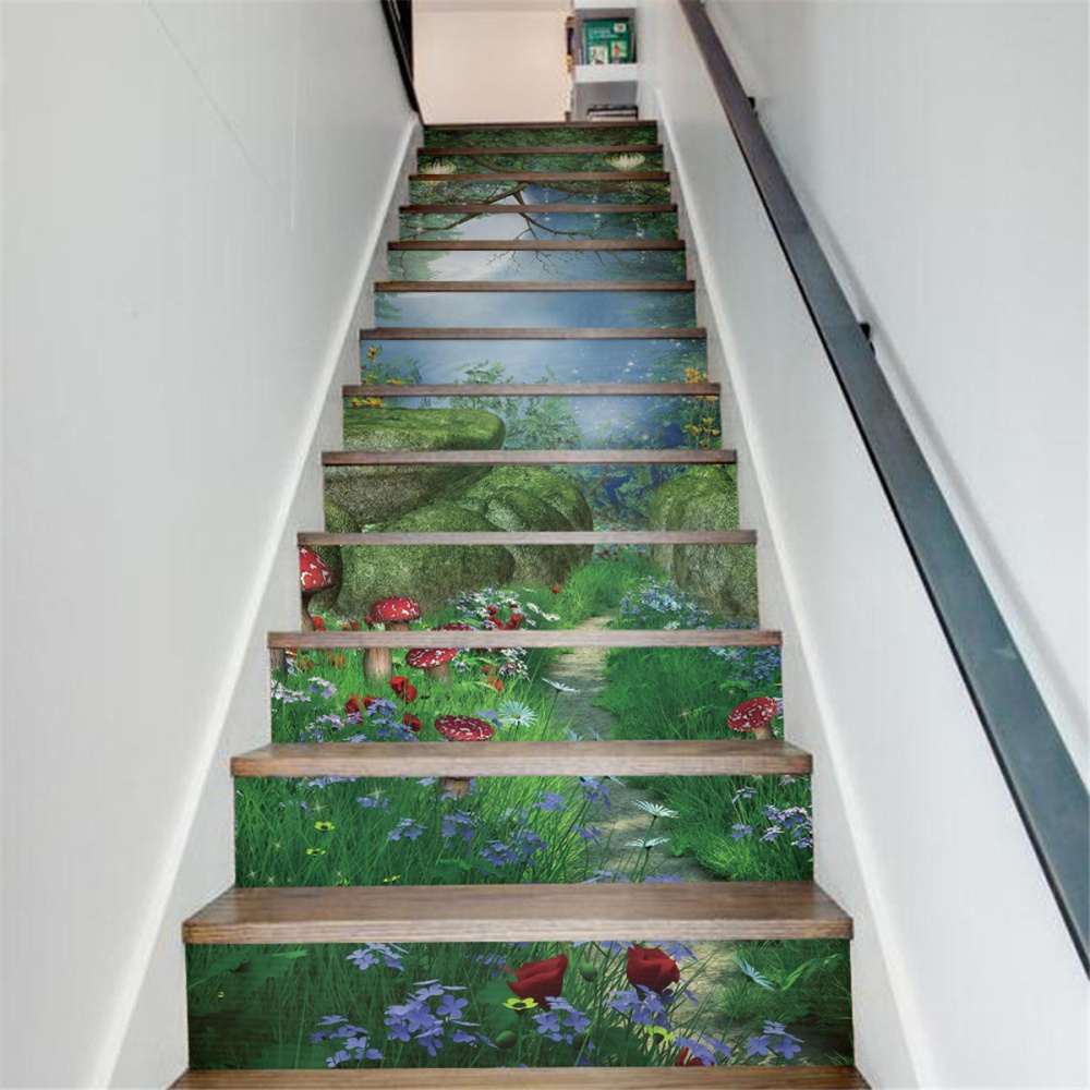 13Pcs 3D Stair Riser Sticker Self-adhesive Waterproof DIY Mural Wall Art Sticker - 4 - Image 2