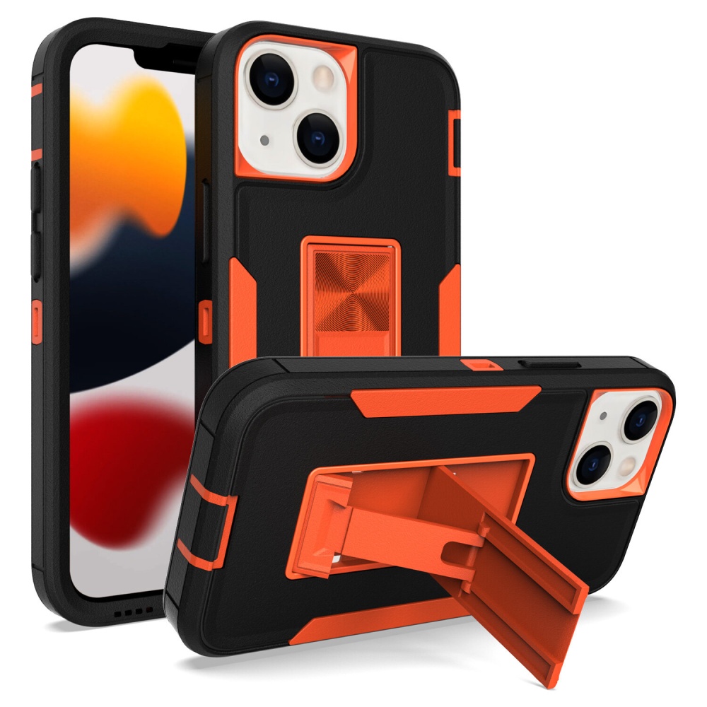 for iPhone 13 Mini/ 13/ 13 Pro/ 13 Pro Max Case Support Car Magnetic Holder with Bracket Stand Shockproof Protective Case Back Cover - Orange iPhone - Image 2