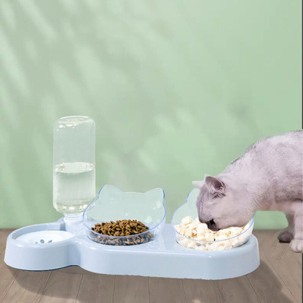 2-in-1 Food Bowl Automatic Water Dispenser No-spill Food Feeder Dispenser Automatic Dog Cats Drinking Bottles - Grey - Image 2