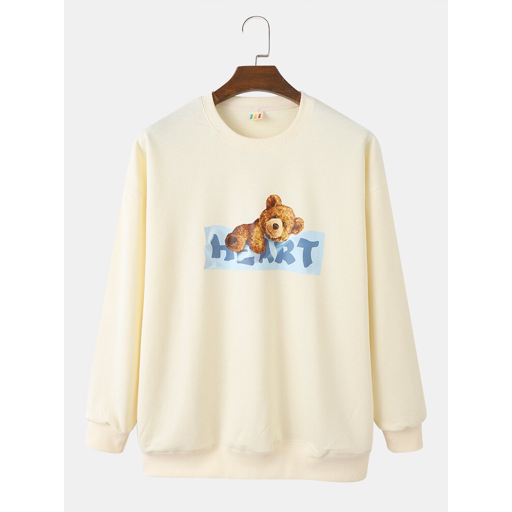 Mens Oversize Bear and Letter Print Dynamic Crew Collar Sweatshirt - Apricot XL
