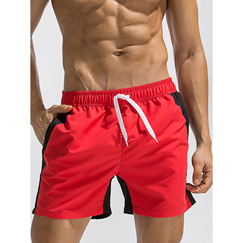 Men Stitching Drawstring Quick Dry Board Shorts - L Black