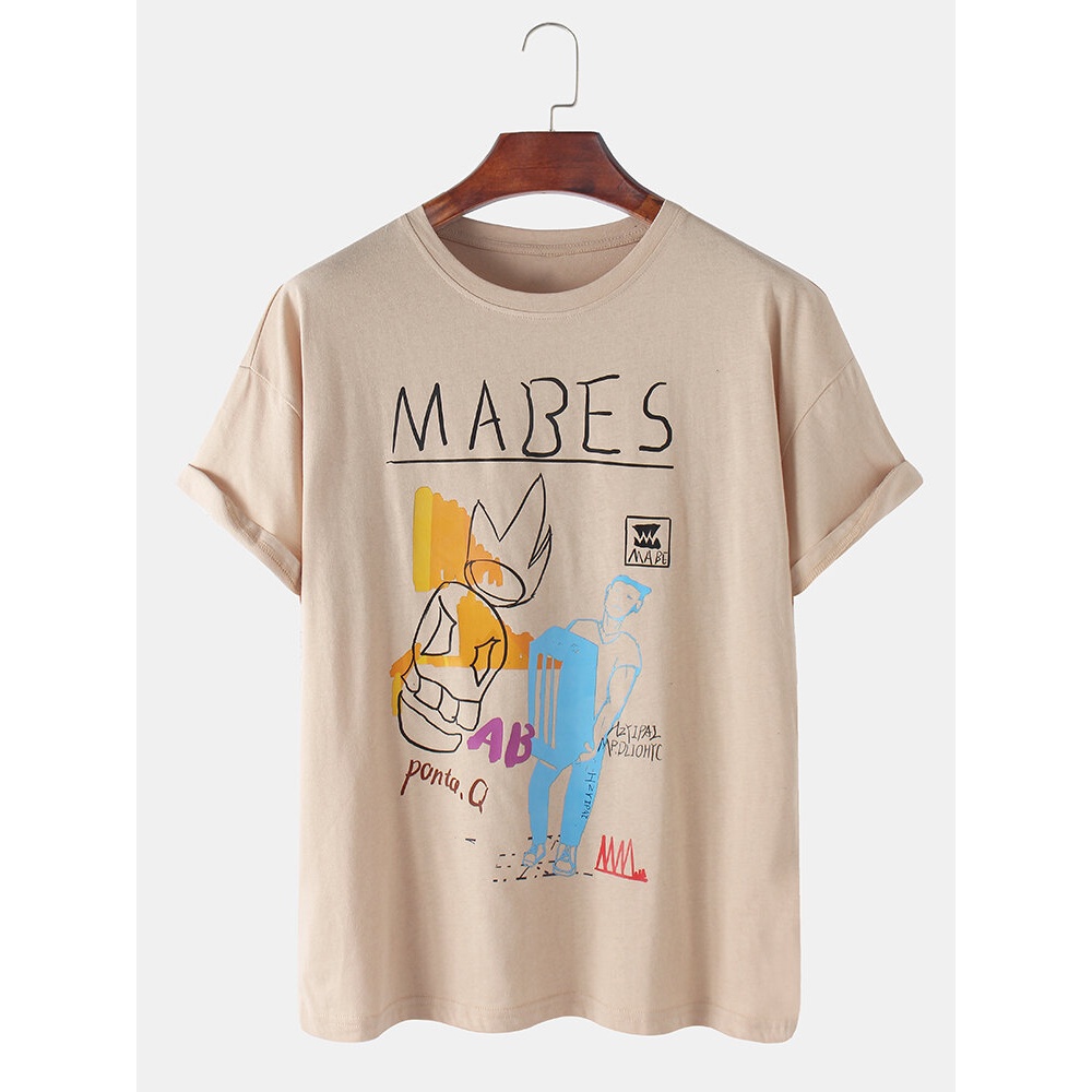 Cartoon Print Round Neck Casual Short Sleeve T-Shirts - White 3XL