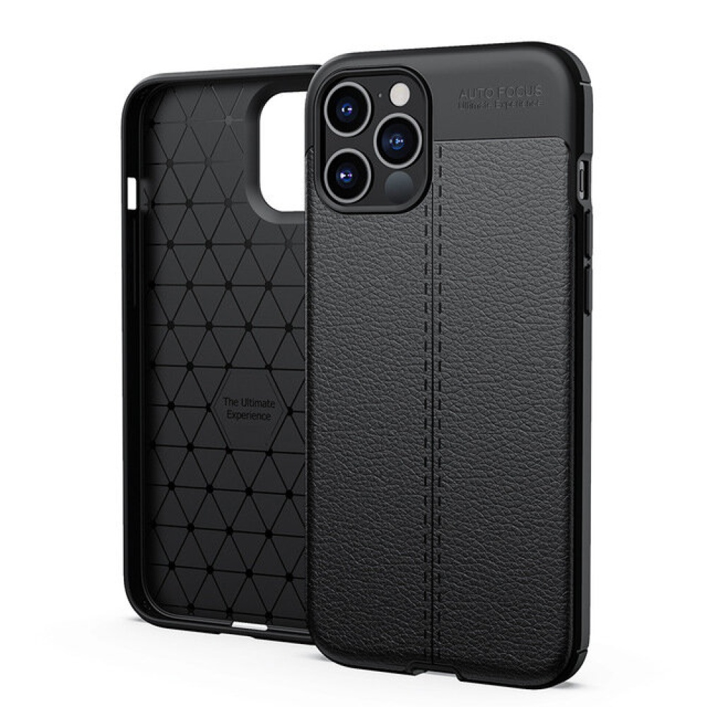 for iPhone 12 Pro Max Case Litchi Pattern with Lens Protector Shockproof PU Leather + TPU Soft Protective Case Back Cover - Black - Image 2