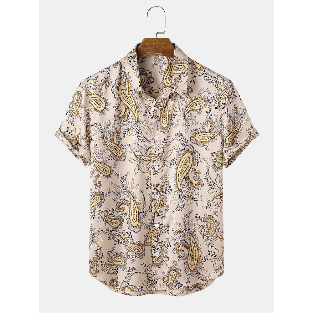 Mens Paramecium Print Lapel Short Sleeve Shirt - Black S
