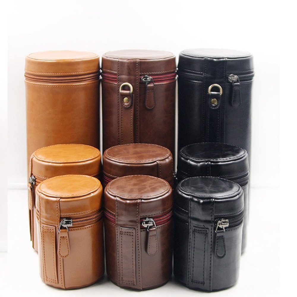 Retro PU Leather Lens Pouch Bag Protective Case for Universal DSLR Camera coffee_Medium - Image 4