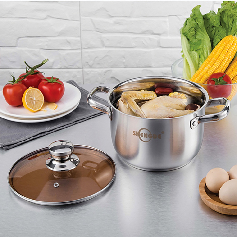 Household Soup Pot Non-sticky Thickened Stainless Steel Binaural Induction Cooker with Tempered Glass Lid - Image 2