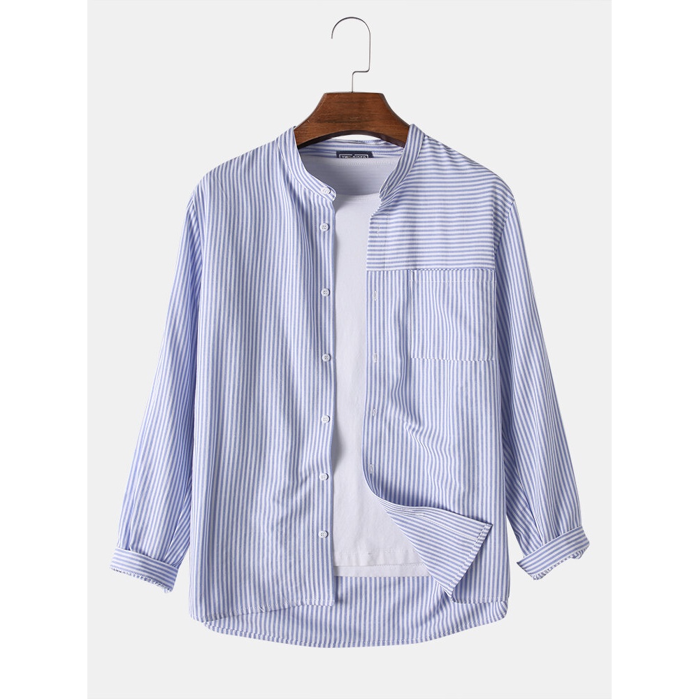 Mens Fashion New Long Sleeve Striped Casual Shirts - L Green