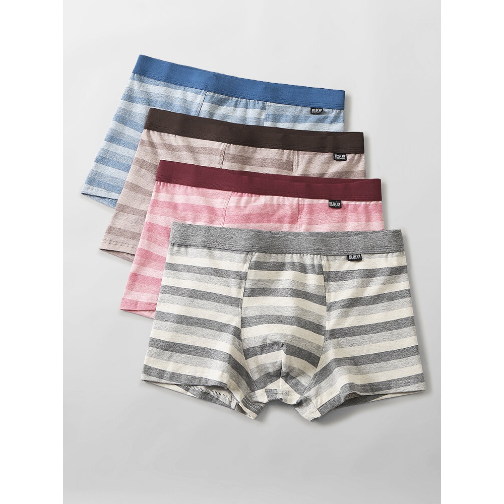 Multipacks Mens Striped Print Boyshorts U Convex Mid Waist Boxer Briefs - S Multi Color