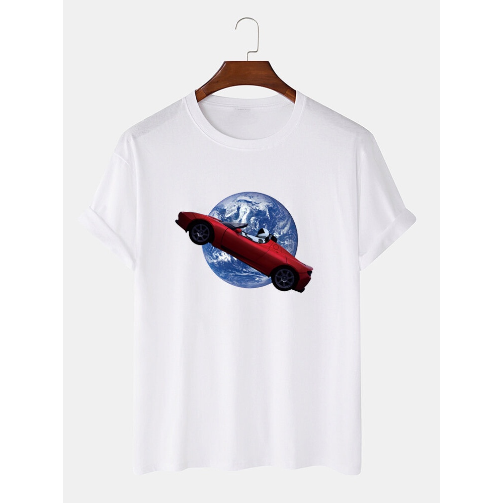 Mens 100% Cotton Funny Graphic Round Neck Casual Short Sleeve T-Shirts - Black L