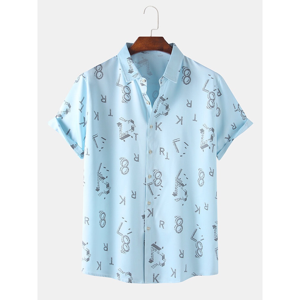 Mens Funny Graffiti Print Short Sleeve Button Up Casual Shirts - White 2XL