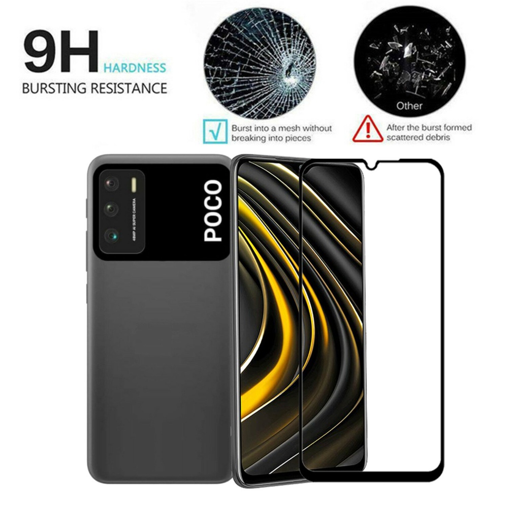 for POCO M3 Accessories Full Glue Anti-Explosion Tempered Glass Screen Protector + 2Pcs HD Clear Anti-Scratch Lens Protector - Image 2