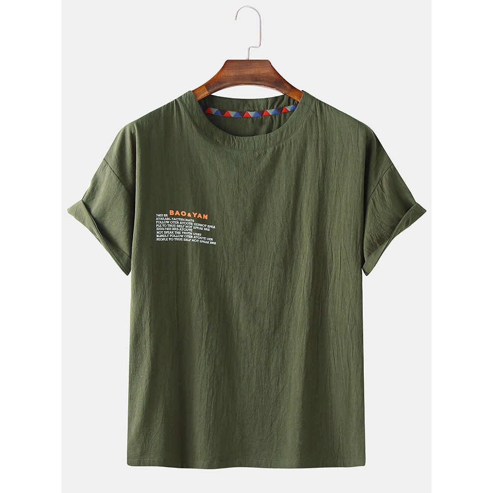 Men Breathable Letter Print Solid Color Crew Neck Loose Short Sleeve T-Shirts - White M