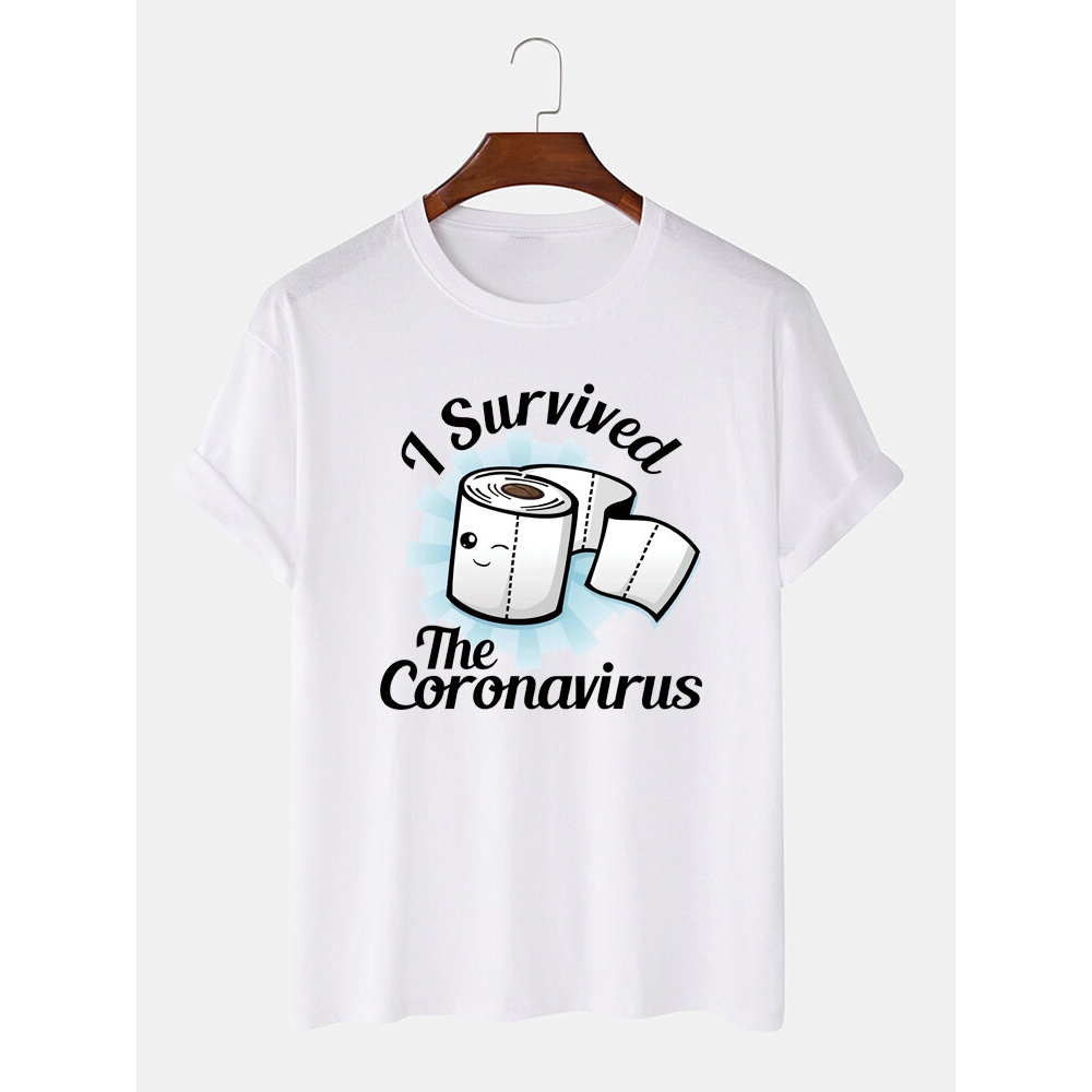 Mens 100% Cotton Letter Printing Breathable Crew Neck Short Sleeve T-Shirts - Black S