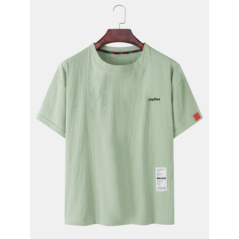 Letter Embroidery Tag Short Sleeve Pastorable T-Shirts - White L