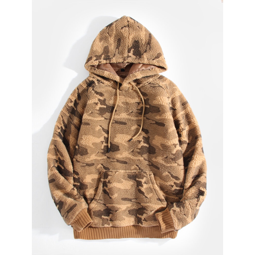 Mens Camouflage Warm Cozy Hoodies With Kangaroo Pocket - Grey L