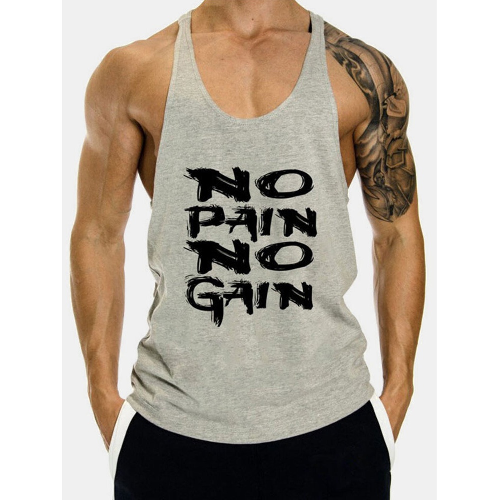 Mens Casual Sport Fashion Letter Print Tank Tops - S White