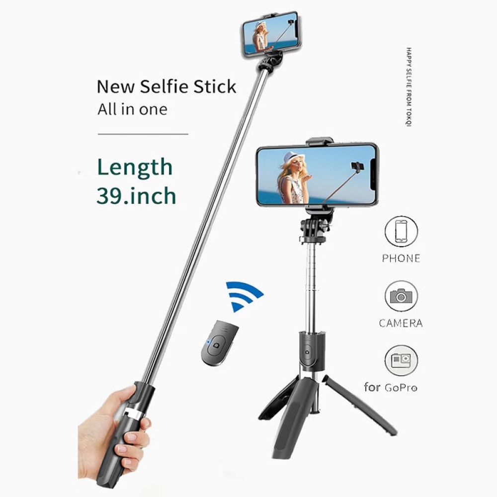 L02 bluetooth Wireless Selfie Stick All in One Tripod Foldable & Monopods Lighting Remote Control for Smartphones And Sports Action Cameras - BLack - Image 2