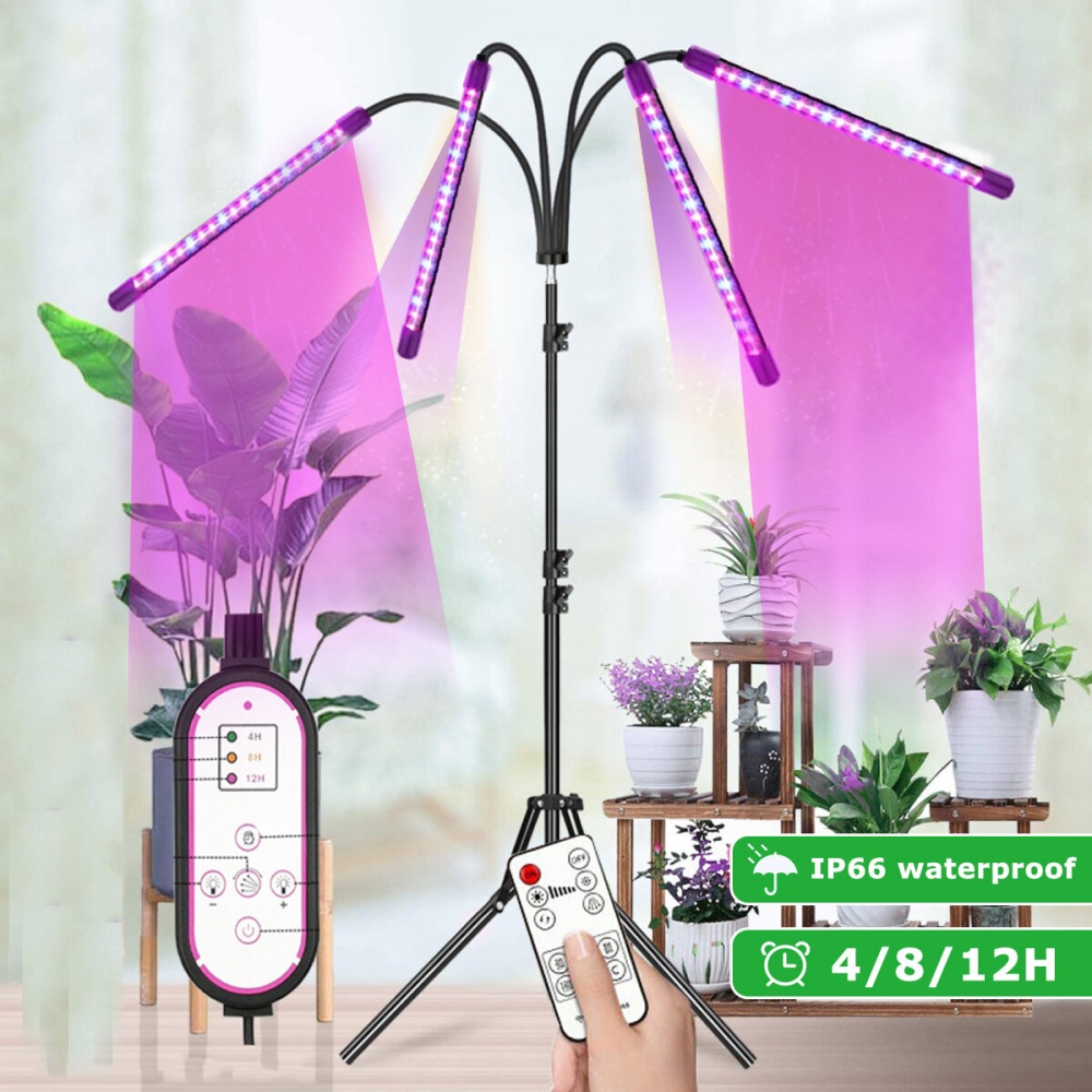 Remote Control 4 Heads LED Grow Light Plant Growing Lamp Lights with Tripod for Indoor Plants - Yellow - Image 2