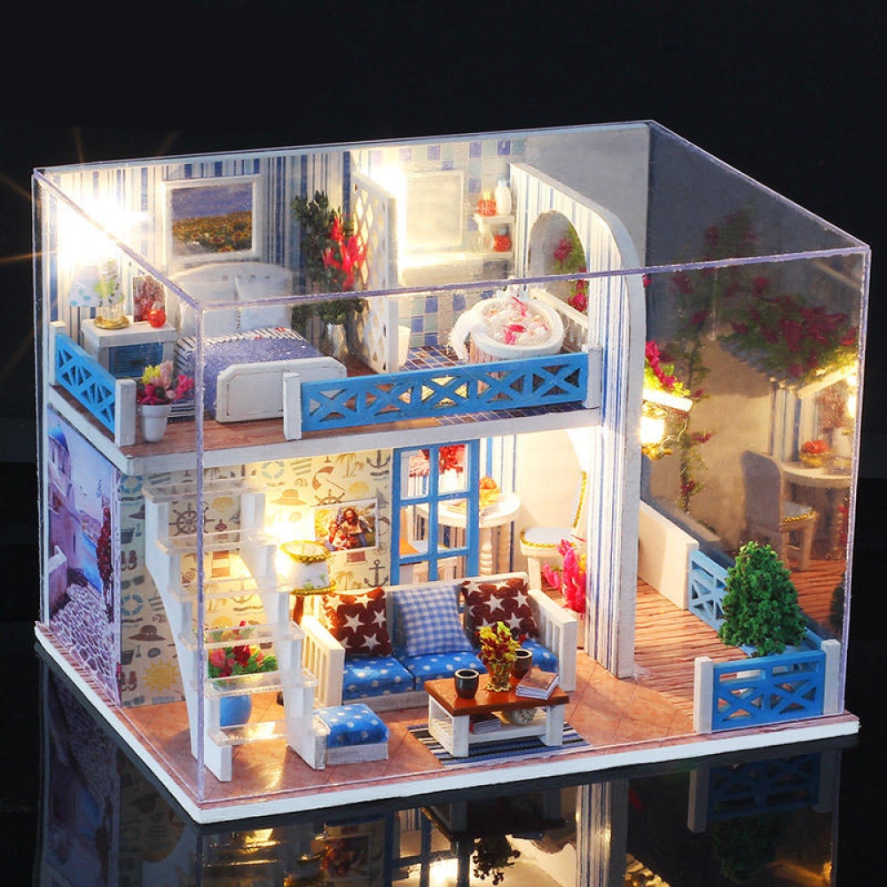 DIY Miniature Dollhouse with Furniture Kit Children Assemble Mini Doll House Model Toys