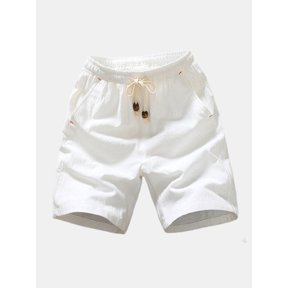 Mens Summer Fashion Breathable Solid Color Casual Shorts - S White